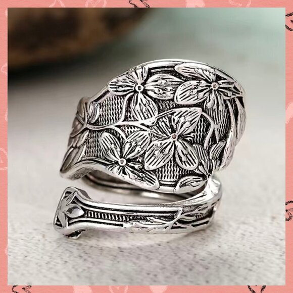 Boho Four Petal Flower Adjustable Spoon Ring #1137 - Picture 1 of 8